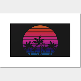 Palm Tree Silhouetted Sunset Posters and Art